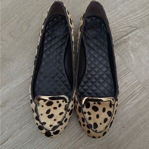 Tory Burch Leopard-Print Quilted Insole Ballet Flats with Gold Accent